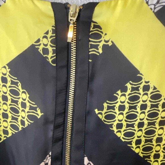 Dana Buchman Yellow/Black Geometric Retro Satin Sheath Sleeveless Midi Dress XL - Picture 8 of 8